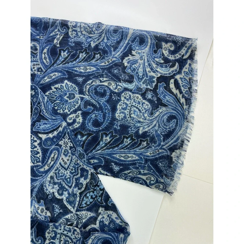Chaps Blue Paisley Scarf Women OS NWT Lightweight Eyelash Fringe CF0026